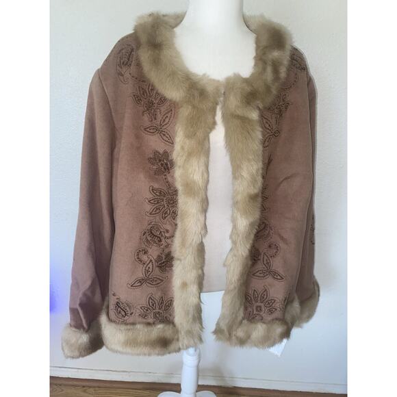 Pamela McCoy New Wool Cashmere Blend Faux Fur Jacket Tan 1X 2X Read Measurements - Picture 6 of 11